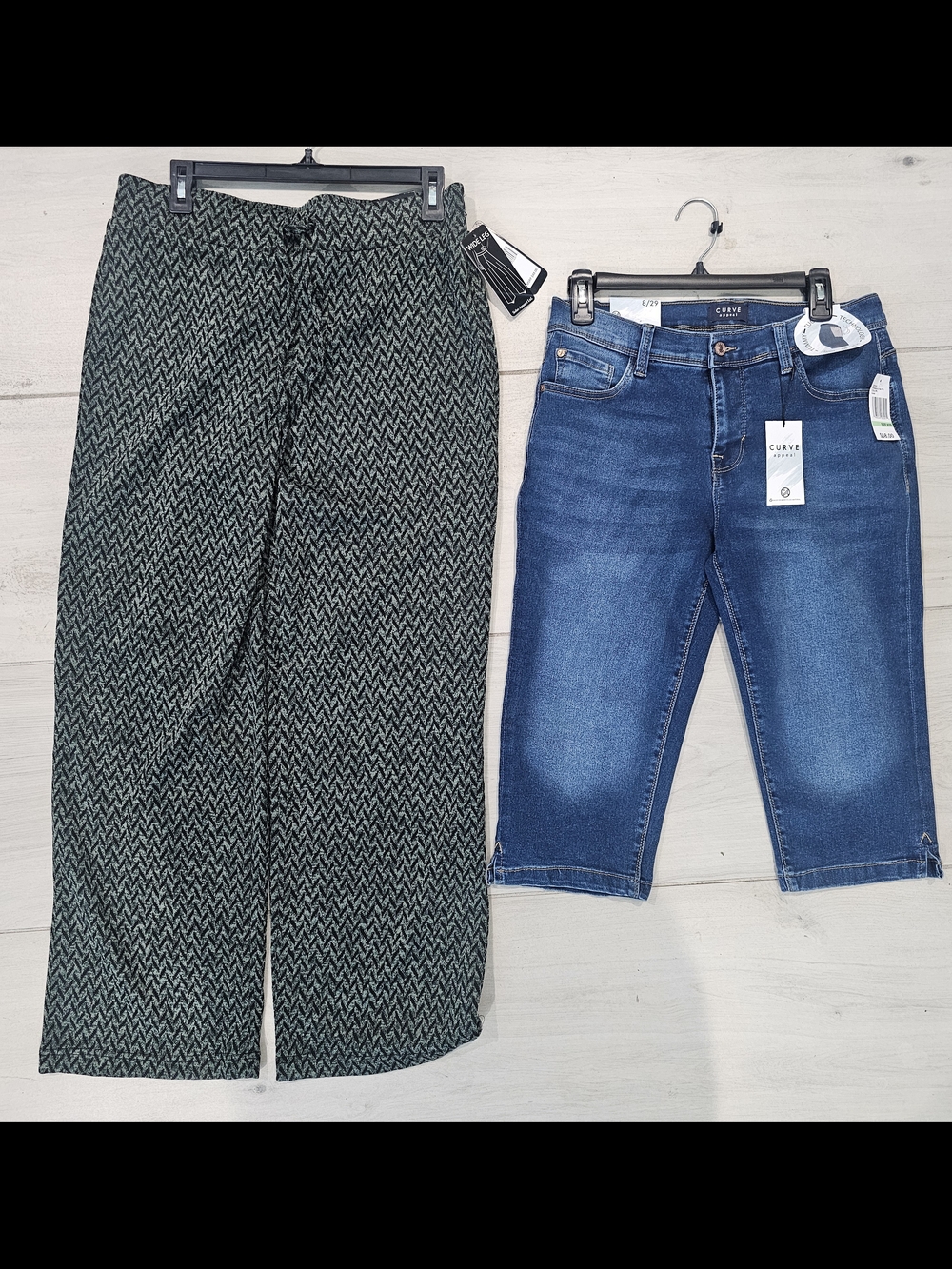 Womens Wide Leg Knit-Pattern Pants And Jeans Capris Bundle Size M New